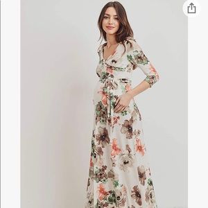 Floral print maternity wrap dress
